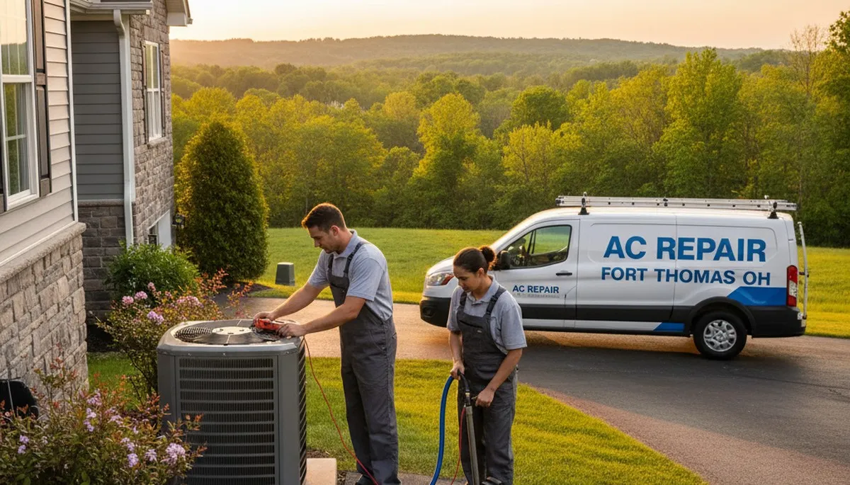 Professional AC repair technician servicing air conditioner unit in Cincinnati, OH