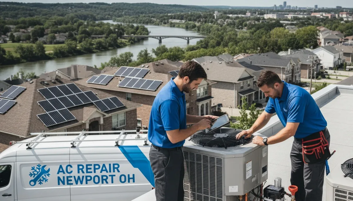 Professional AC repair technician servicing air conditioner unit in Cincinnati, Ohio