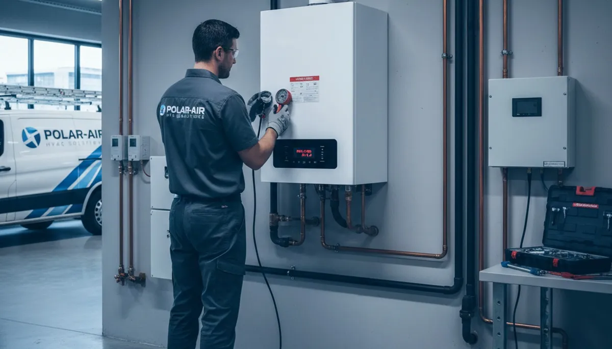 Technician performing boiler repair service in Cincinnati, OH home basement