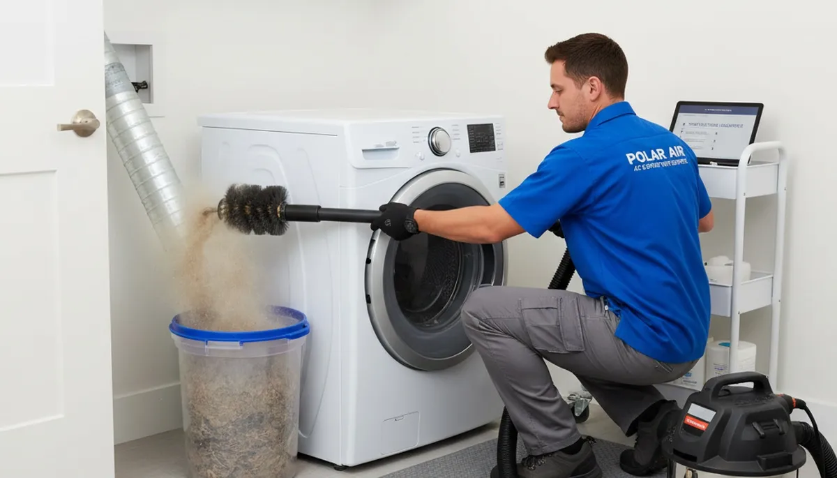 Technician performing professional dryer vent cleaning in Cincinnati, OH for Five Star Cooling