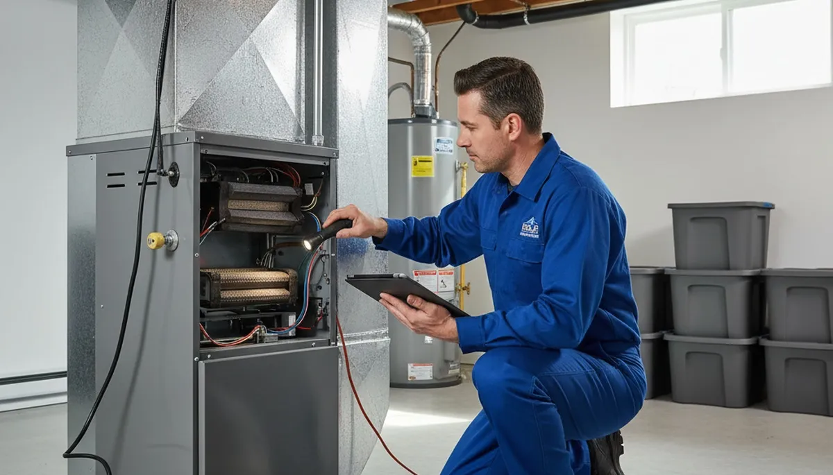 Technician performing furnace repair in Cincinnati, OH for Five Star Cooling homeowners